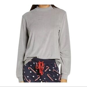 NWT P.J. SALVAGE Gray Velour Crewneck Sweatshirt Pajama Top Size Medium